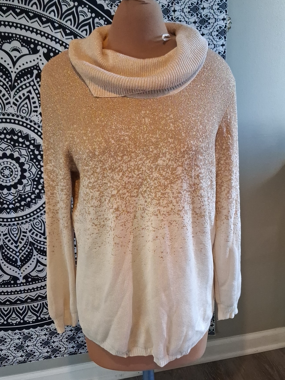 Notations Cream and Gold Ombre Cowl Neck Sweater